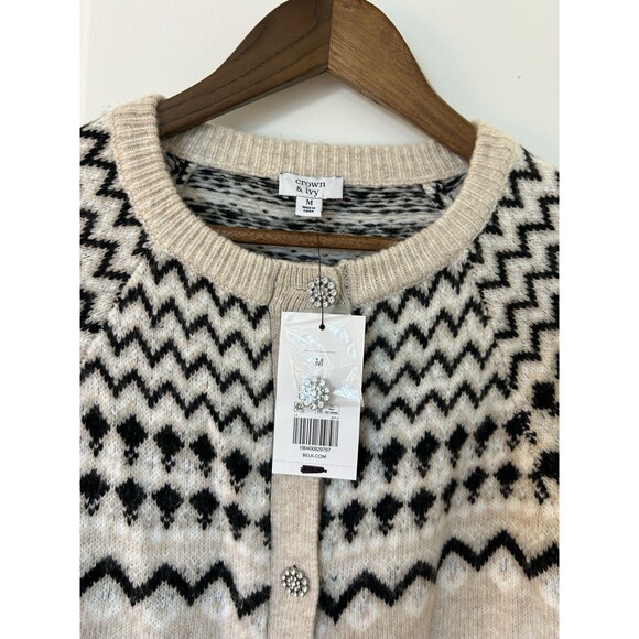 Crown Ivy Sweater Medium Cardigan Fair Isle Festive Jewel Buttons Cozy - Picture 4 of 13